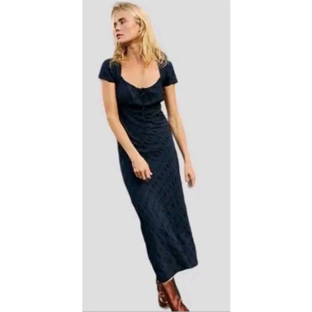 Free People Blue Sheath Maxi Dress with Flutter Sleeves